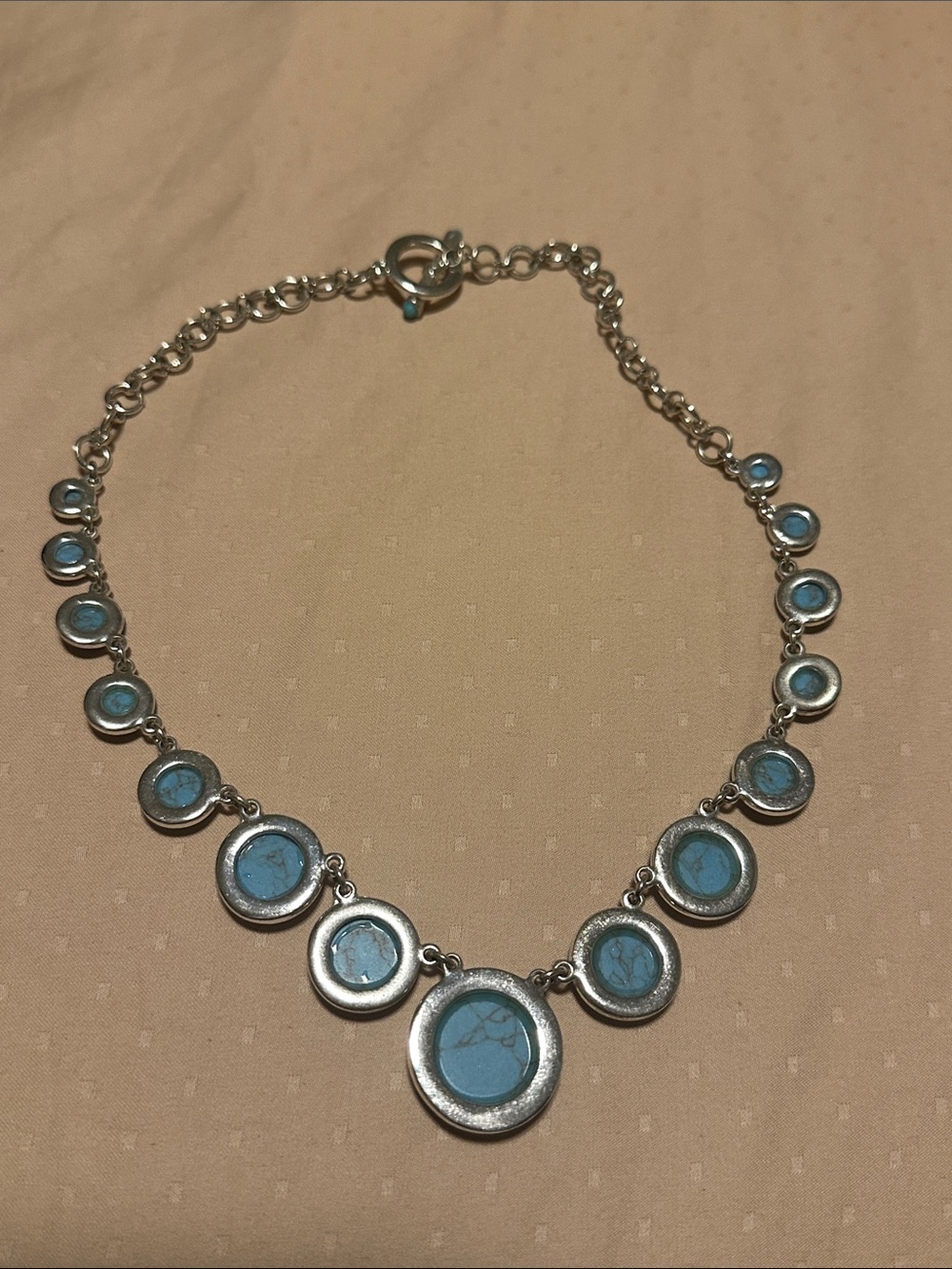 Chaps Silver-Tone Turquoise Blue Graduated Stone Necklace - Picture 3 of 3